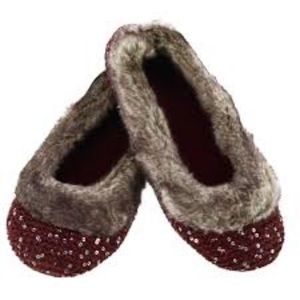 🆕 Isotoner Ballet Flats Knit Lurex Ballerina Maroon Burgundy Cranberry Slippers